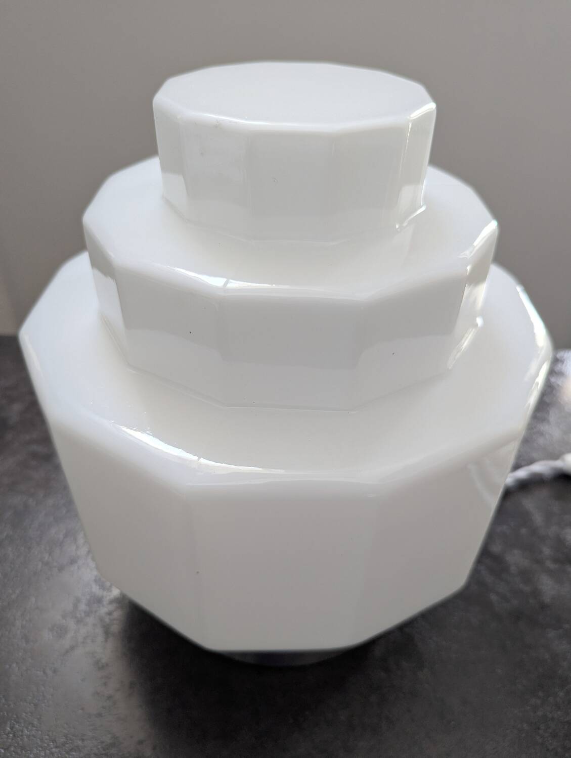 Vintage Skyscraper ceiling light, opaline glass table lamp, Bauhaus.