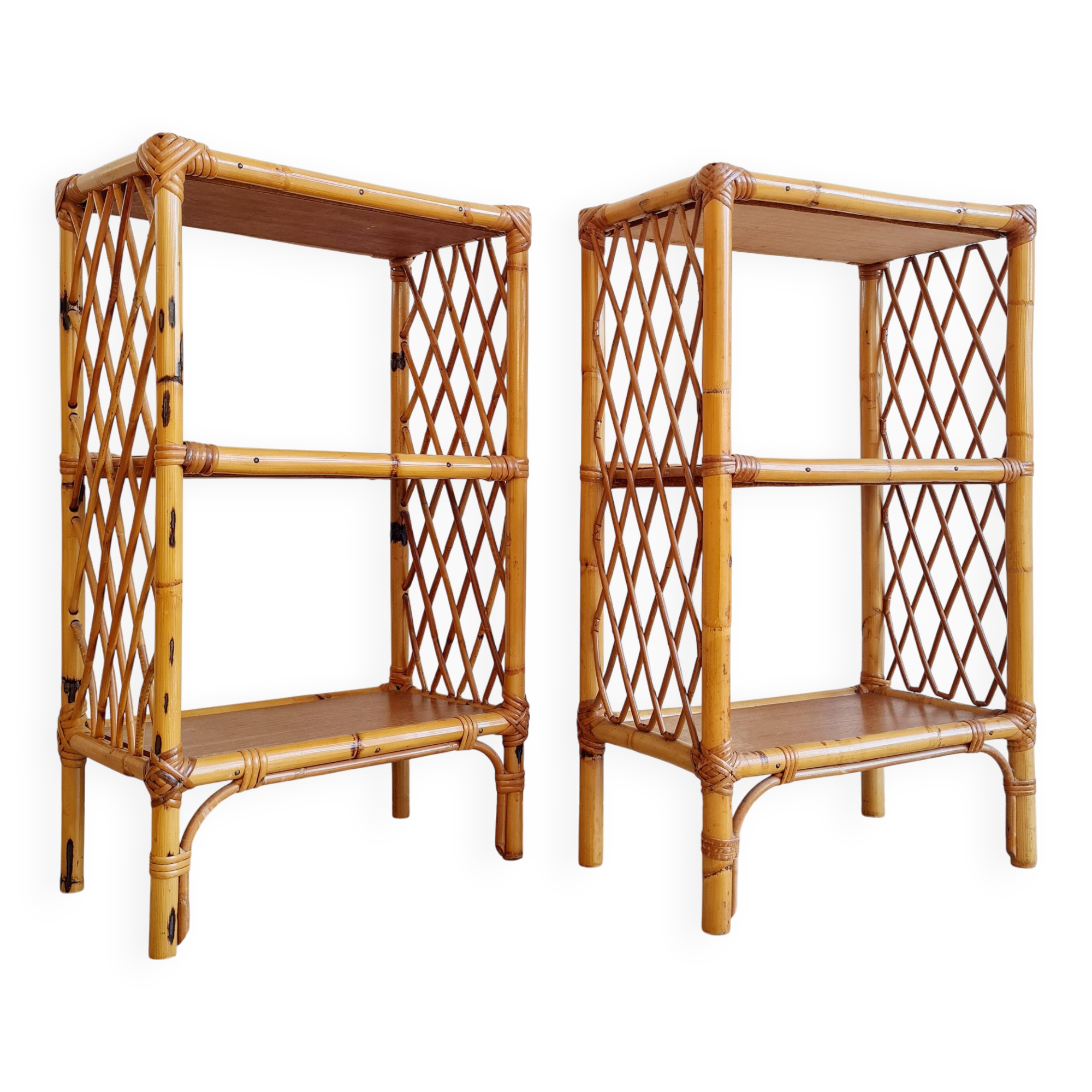 Pair of antique shelves - rattan bedside tables
