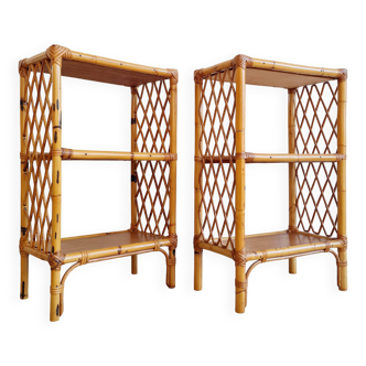 Pair of antique shelves - rattan bedside tables