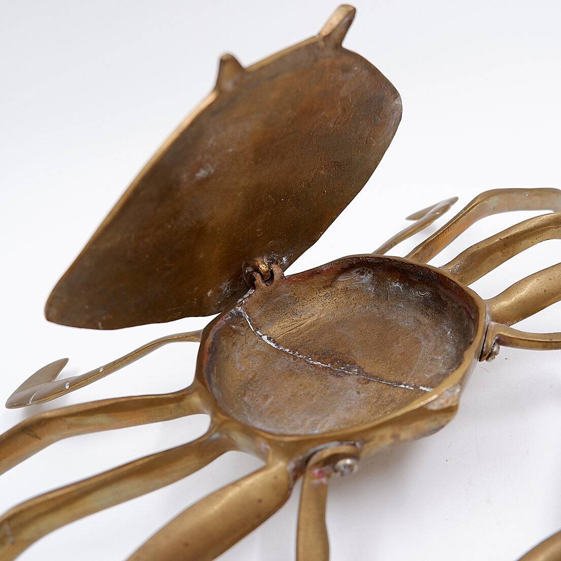 Brass trinket box in the shape of a blue crab, 1960s