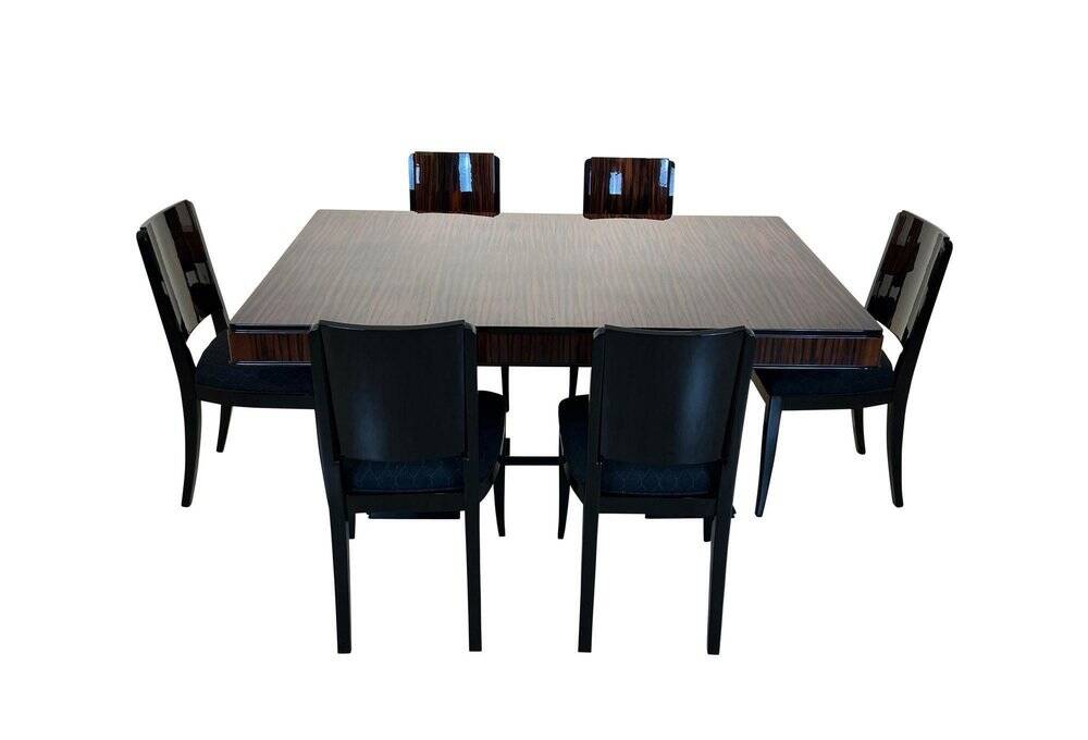 French Art Deco Expandable Dining Room Set, 1930, Set of 9