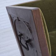 1950s, Danish 2-seater sofa, original green furniture velour, oak wood.