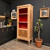 Vintage glass-fronted cabinet, raw wood, 1950s