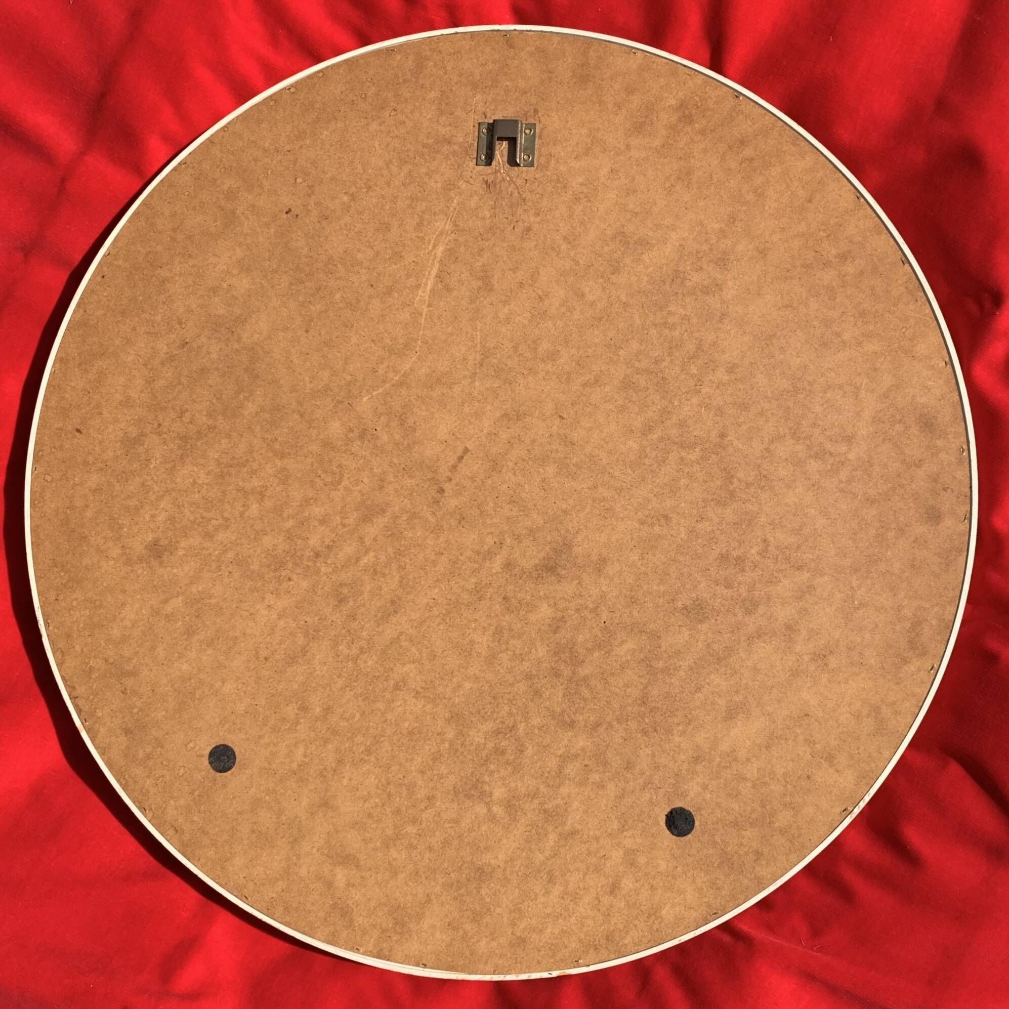 Vintage round mirror in white painted wood in one piece - 68 cm