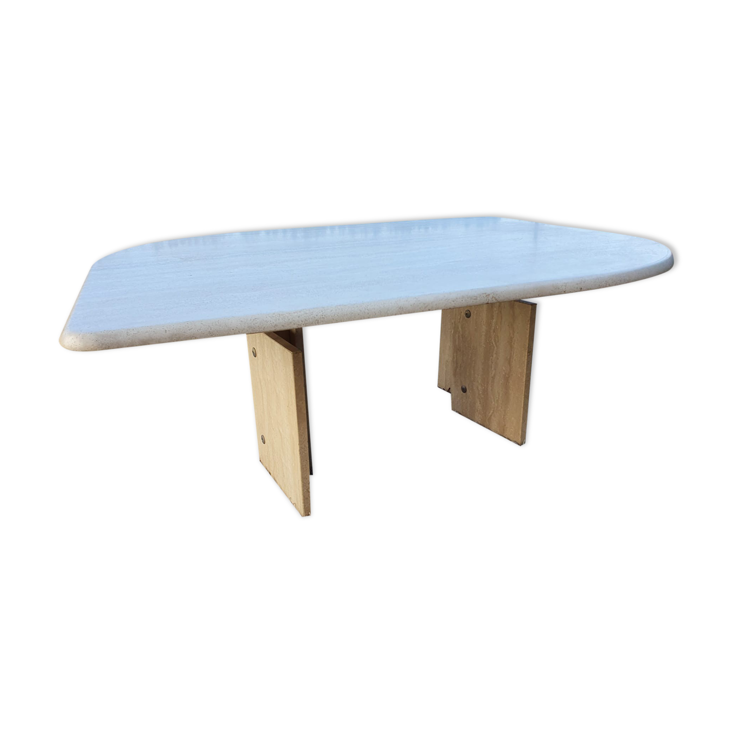 Adjustable travertine coffee table eye shape