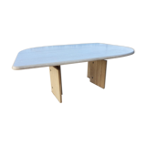 Adjustable travertine coffee table eye shape
