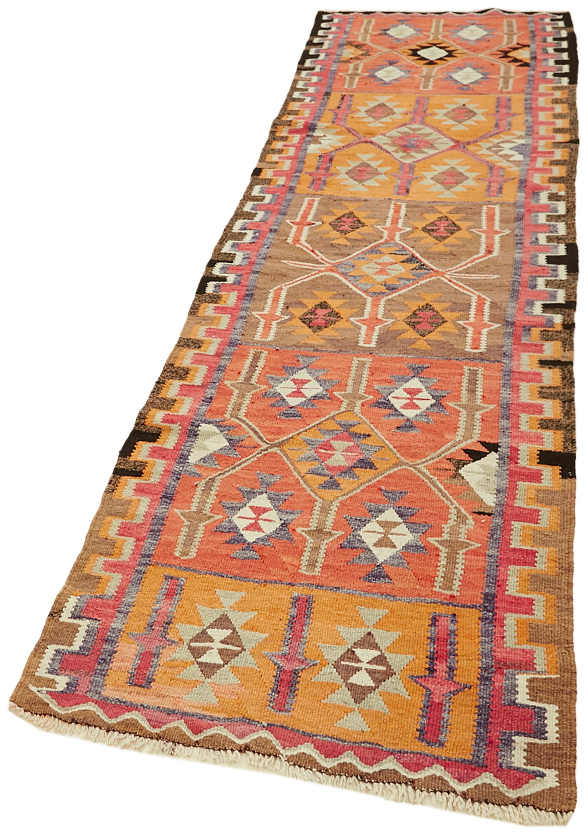 Turkish Handwoven Vintage Herki Kilim 97 cm x 325 cm