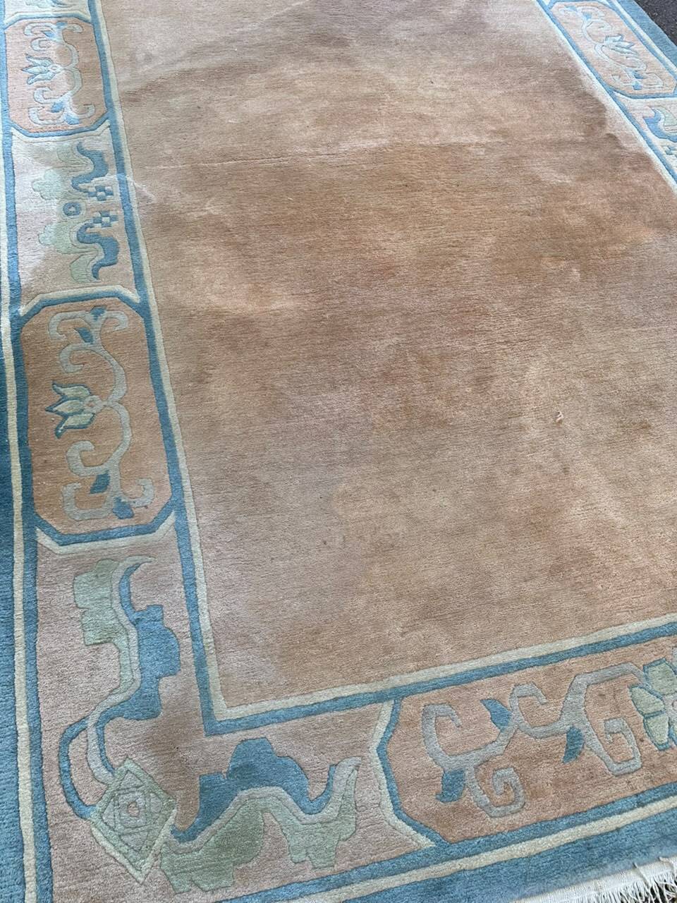 Large Handmade Chinese Carpet Wool (230x325 cm) – Beige & Celadon Blue