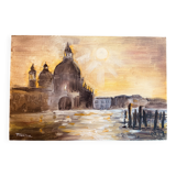 Signed painting oil on canvas landscape Venice "Santa Maria" sunset