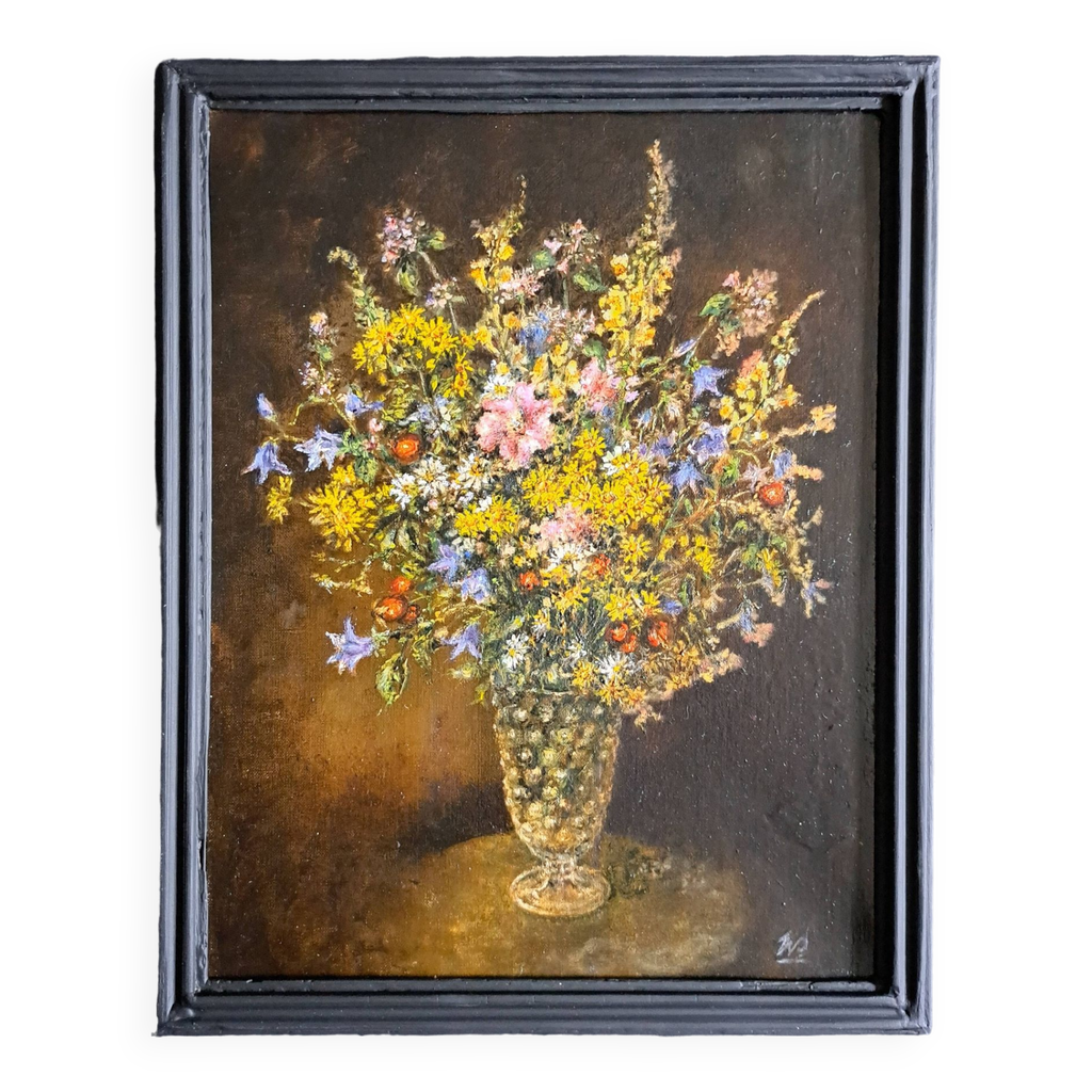 Tableau huile sur toile - Nature morte de fleurs des champs vers 1920 ...