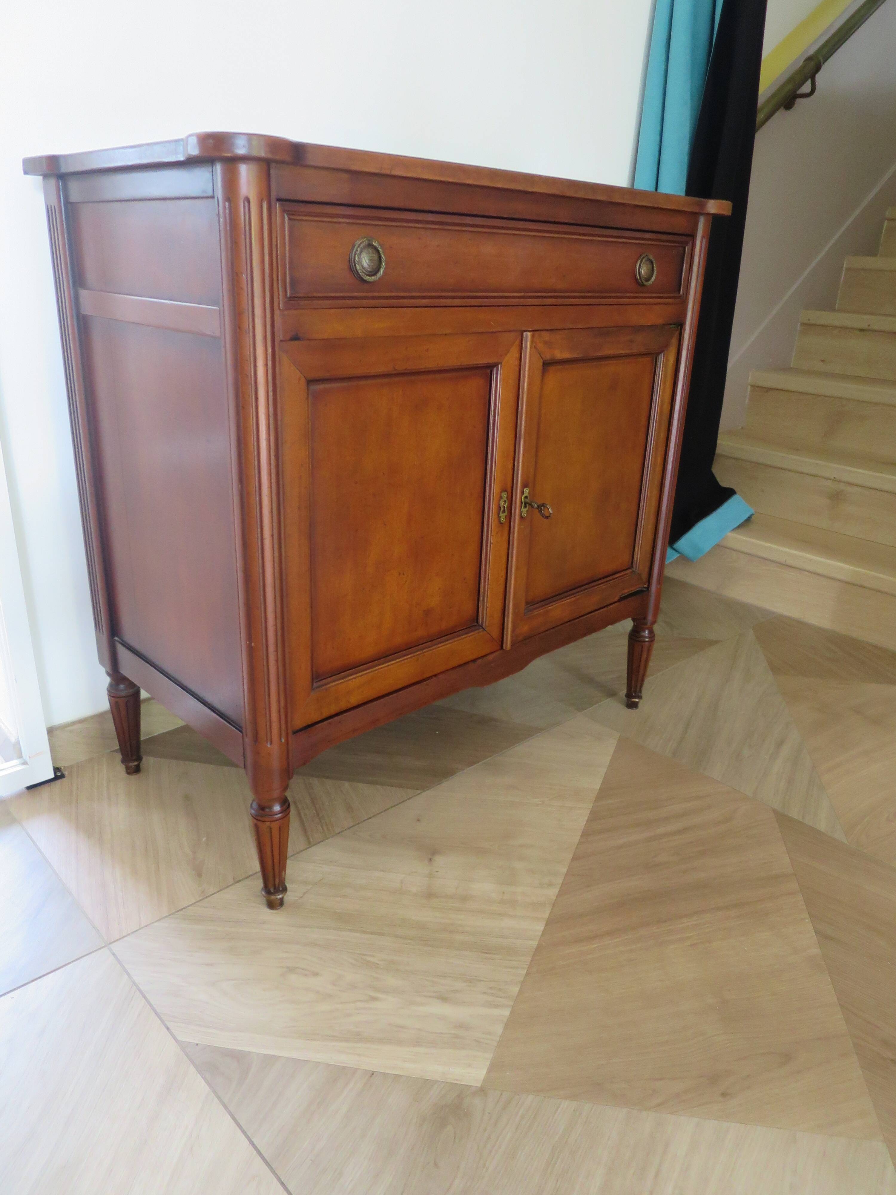 Louis XVI-style sideboard - 1 drawer - fluted legs - mahogany - solid wood