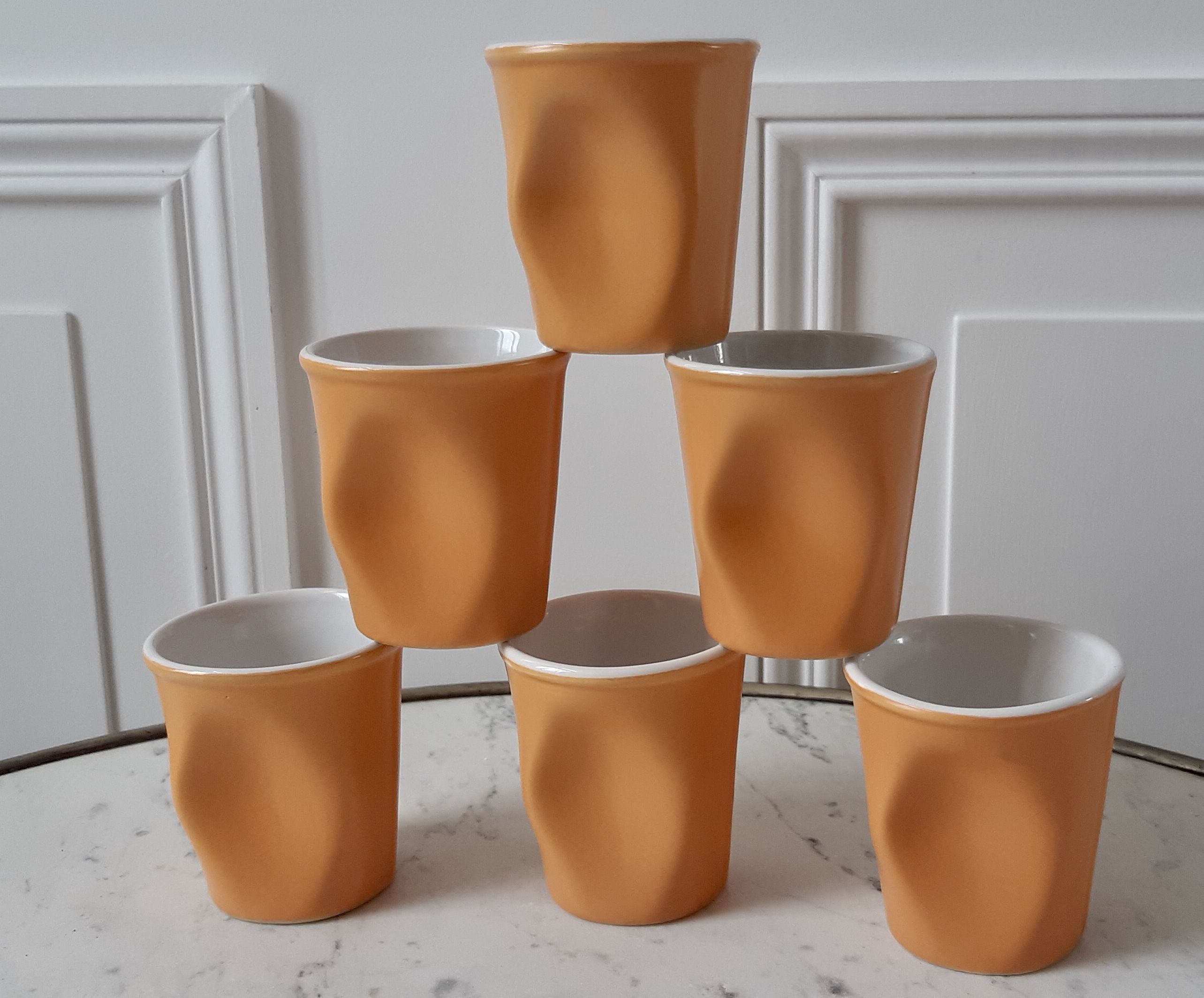 Set of 6 Orange Crumpled Espresso Coffee Cups Revol