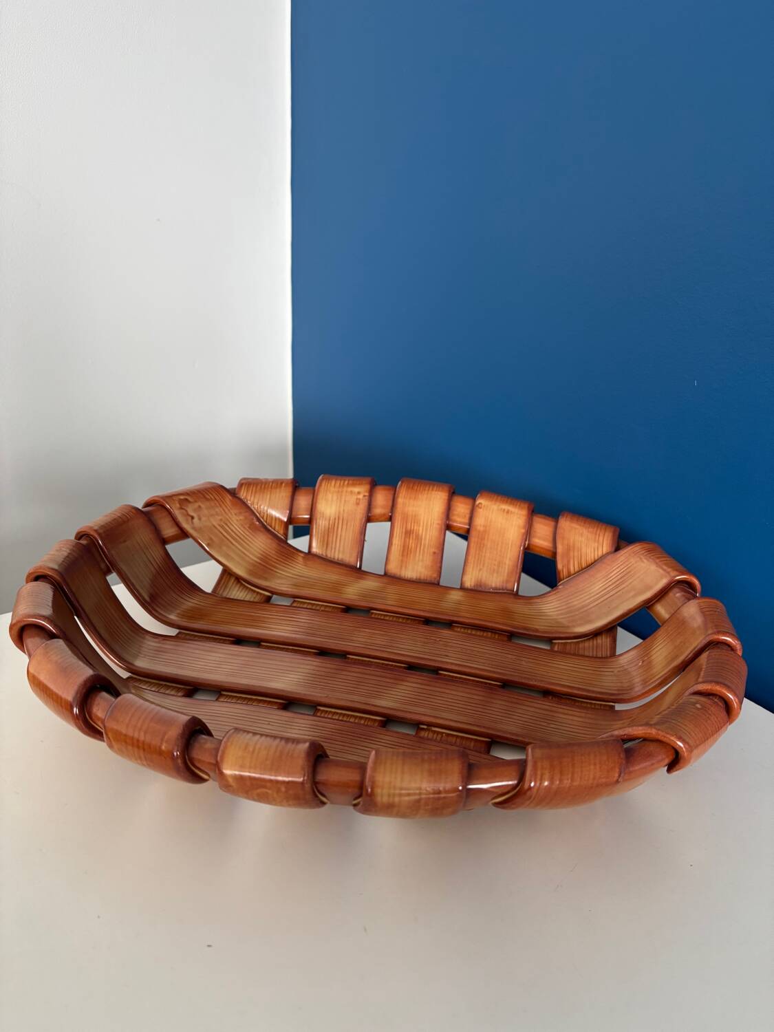Italian woven ceramic fruit bowl, 1960