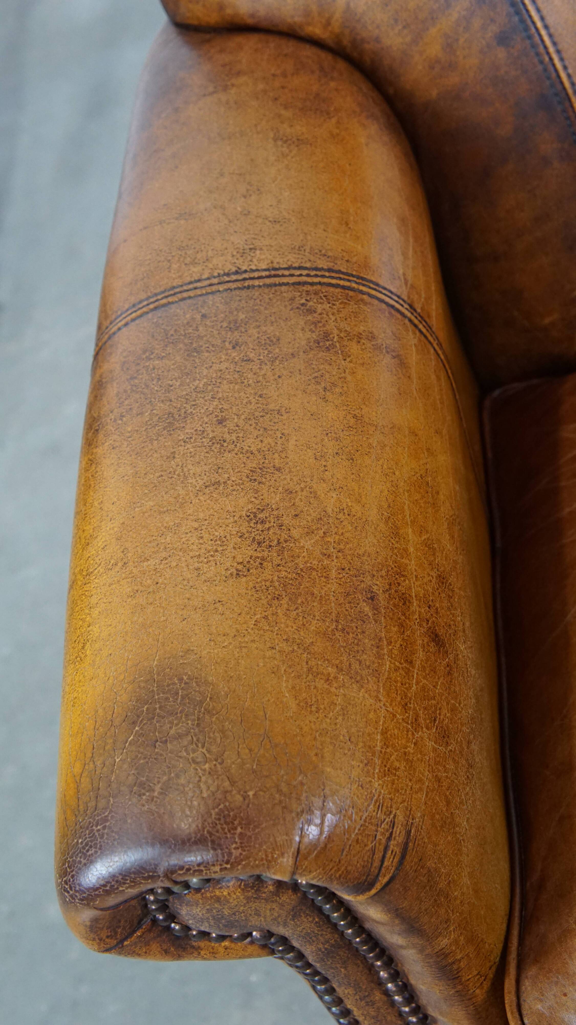 Cowhide Leather Armchair with Deep Warm Colors