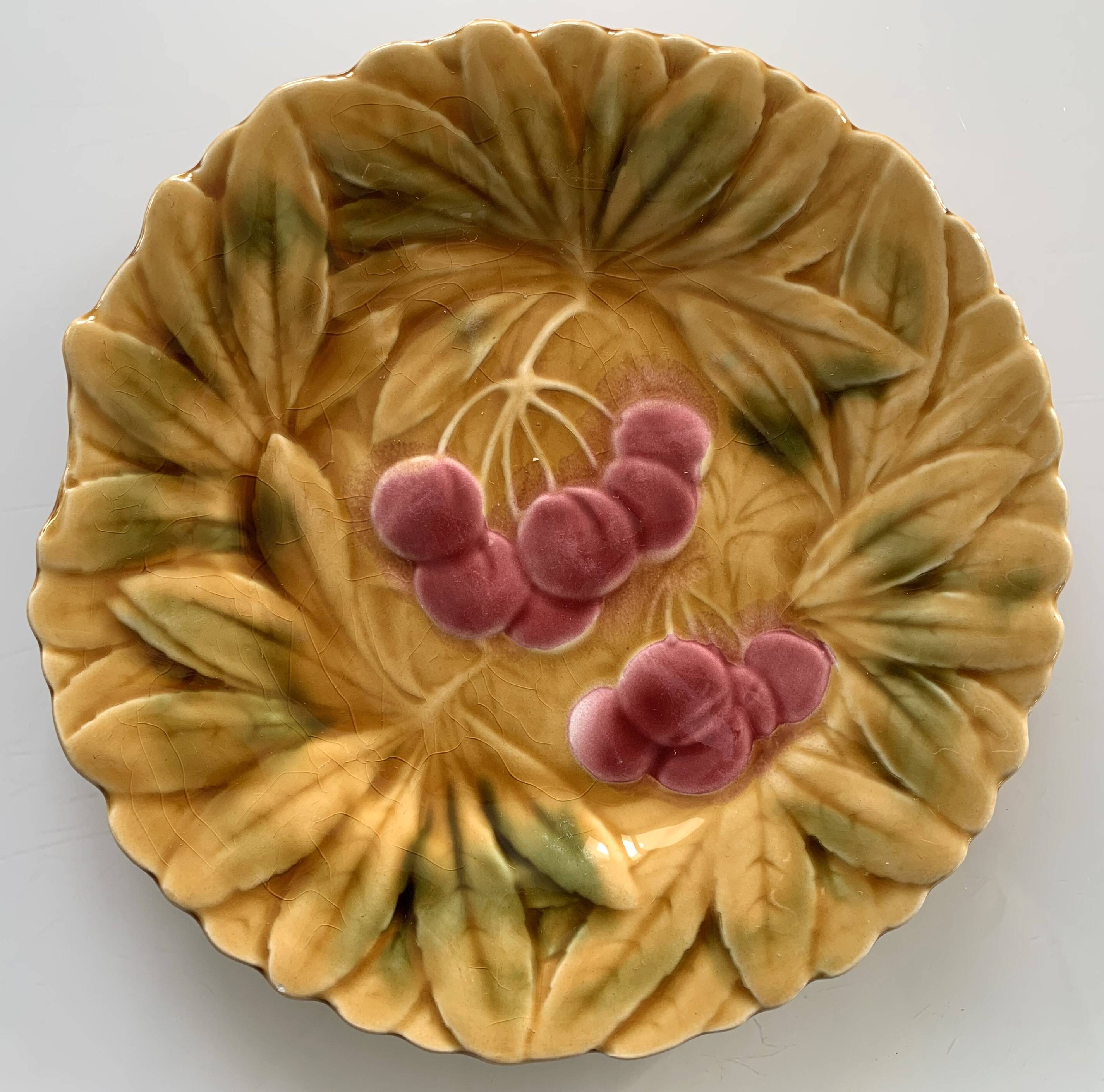 8 old Sarreguemines earthenware slip plates