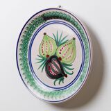 Beige Ceramic XXL Vintage Plate with Hand-Painted 3-Fig Fruit Motif, Sicily 1960s Wall Decor