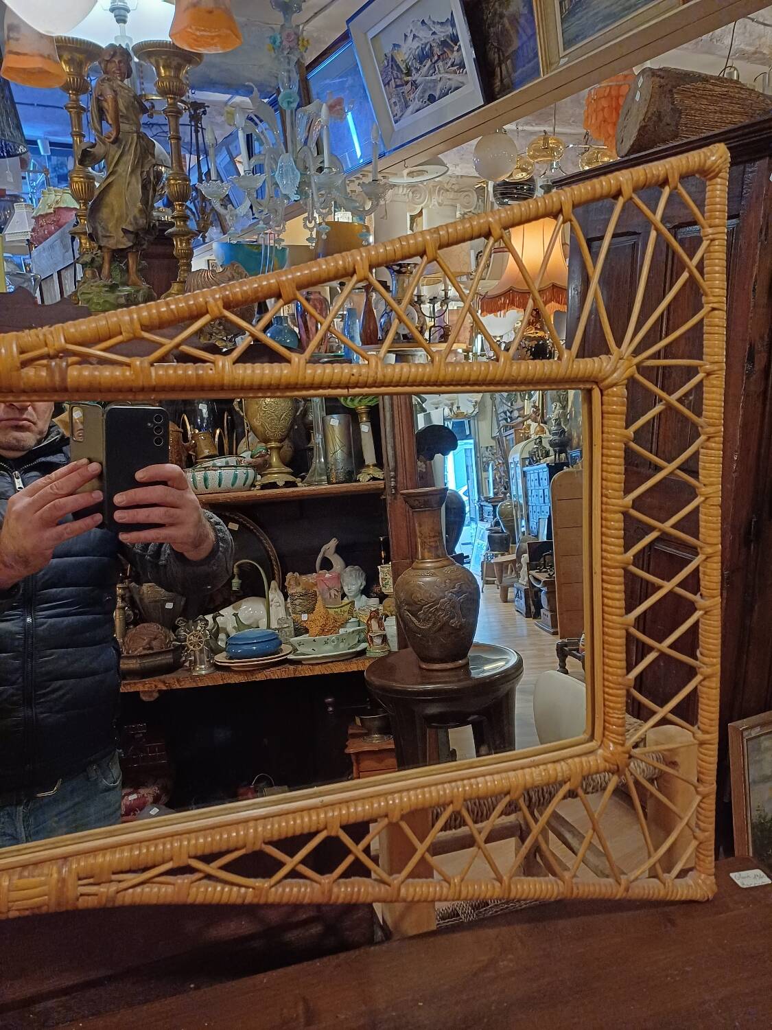 Large and unusual rattan mirror from the 1960s