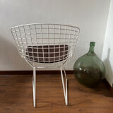 Harry Bertoia White Wire Chair with Leather Cushion