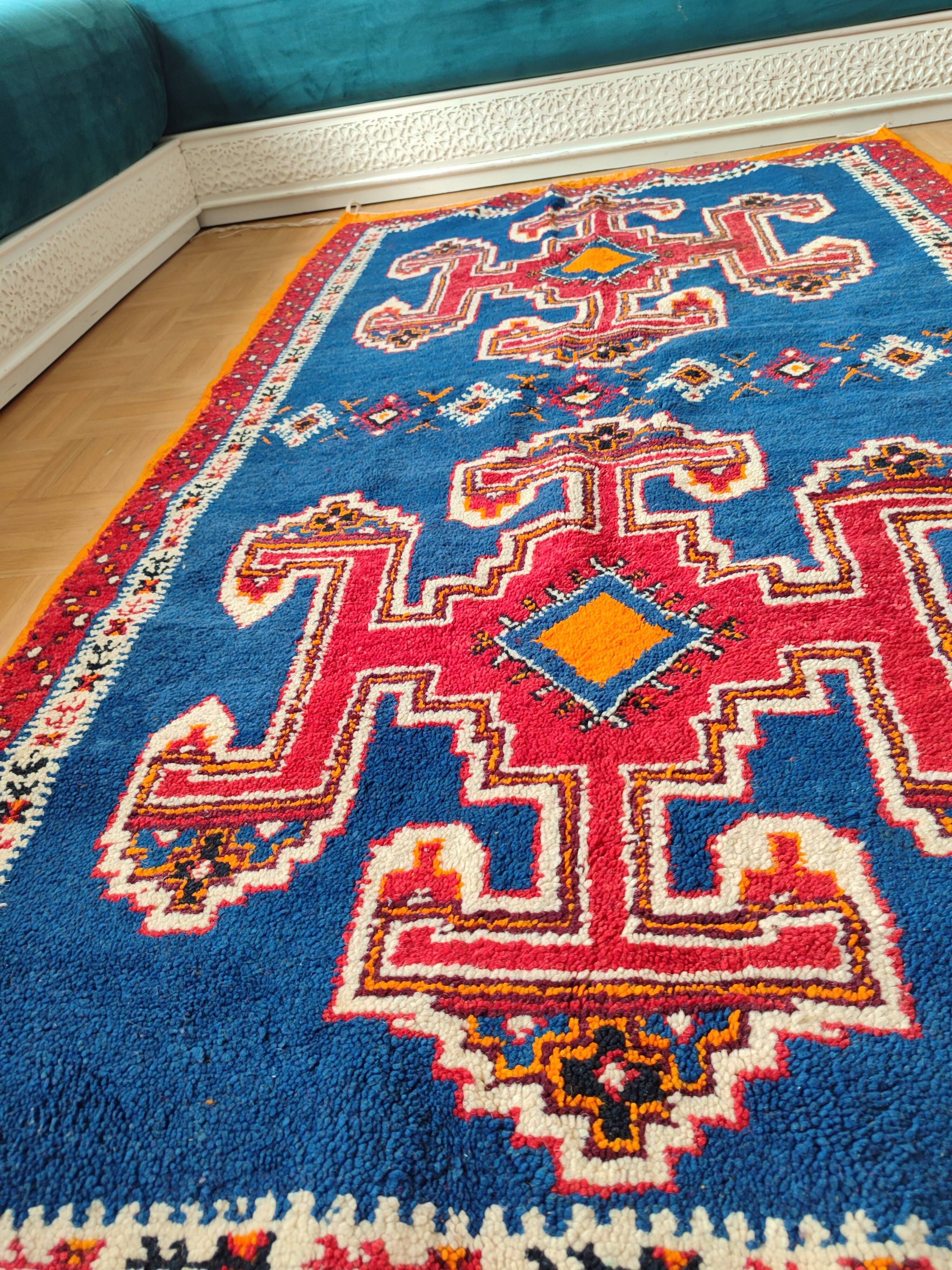 Handmade Berber Rug Blue Majorelle & Red - 112 x 200 cm