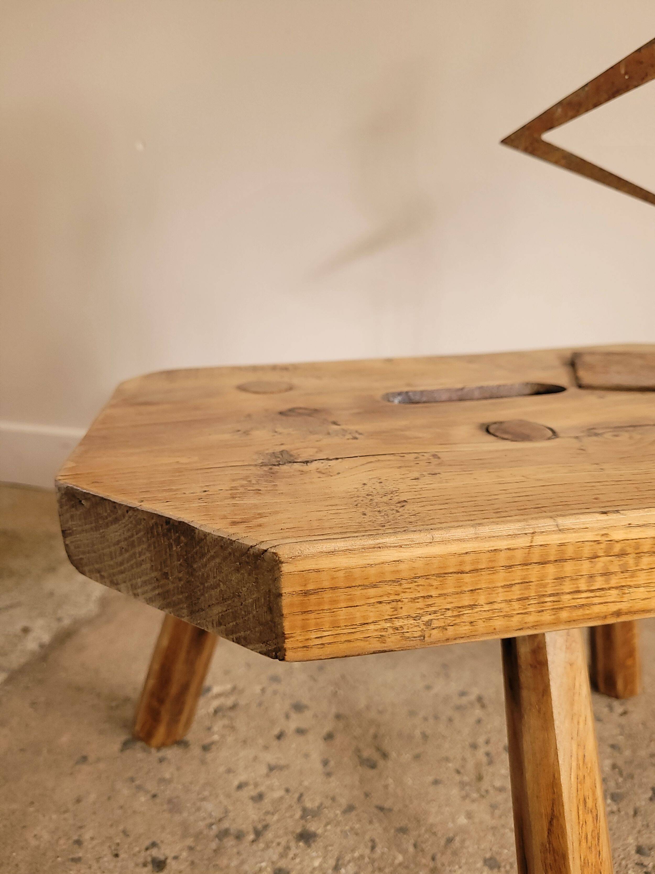 Small brutalist wooden stool