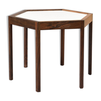 Scandinavian hexagonal side table stamped "Made in Denmark" 60s