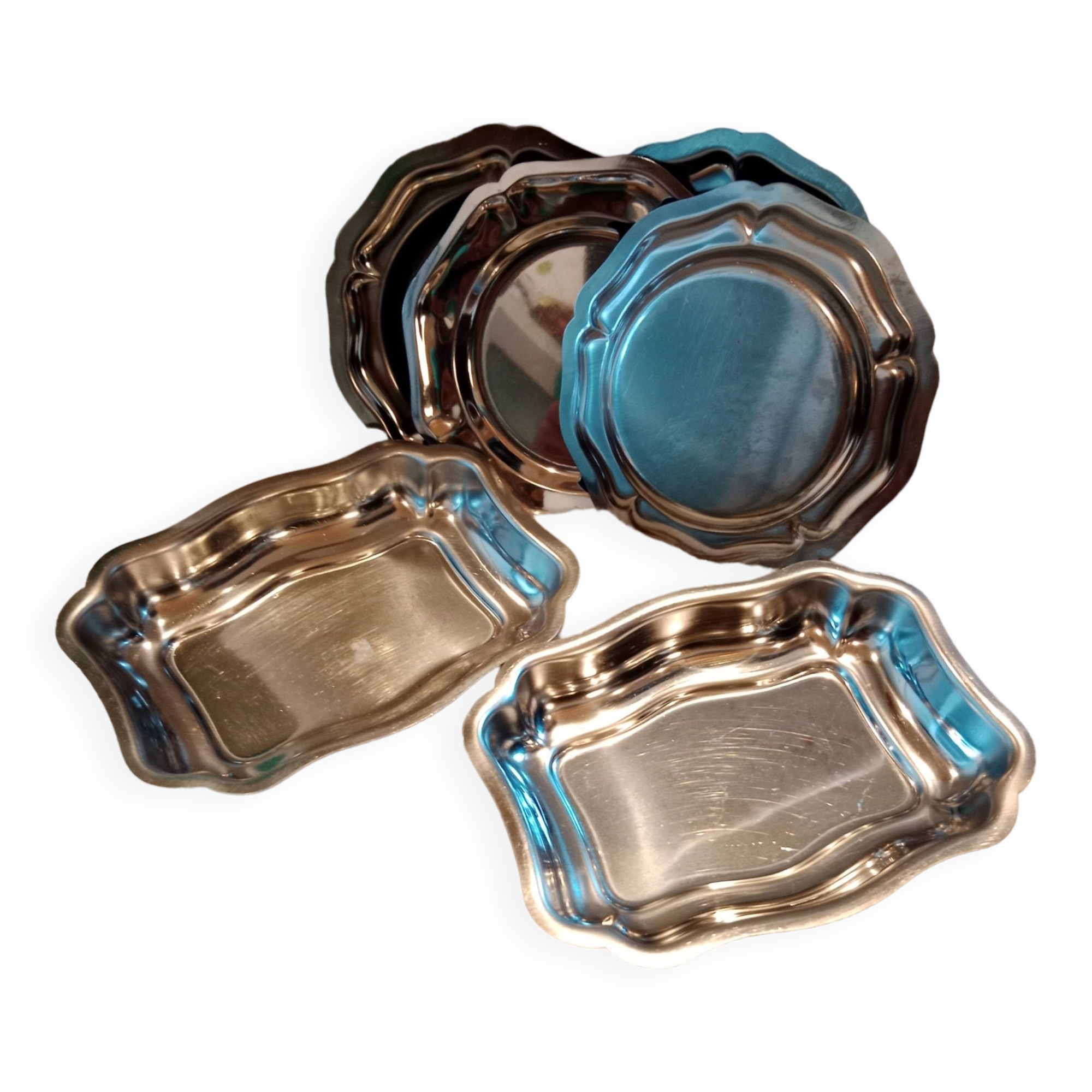 Set of vintage stainless steel mini dishes.