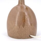 Handcrafted brown ceramic lamp, raffia lampshade, 70s