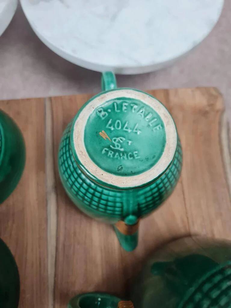 Service à café / thé Saint-Clément modèle 4044 vert émaillé doré – Art déco