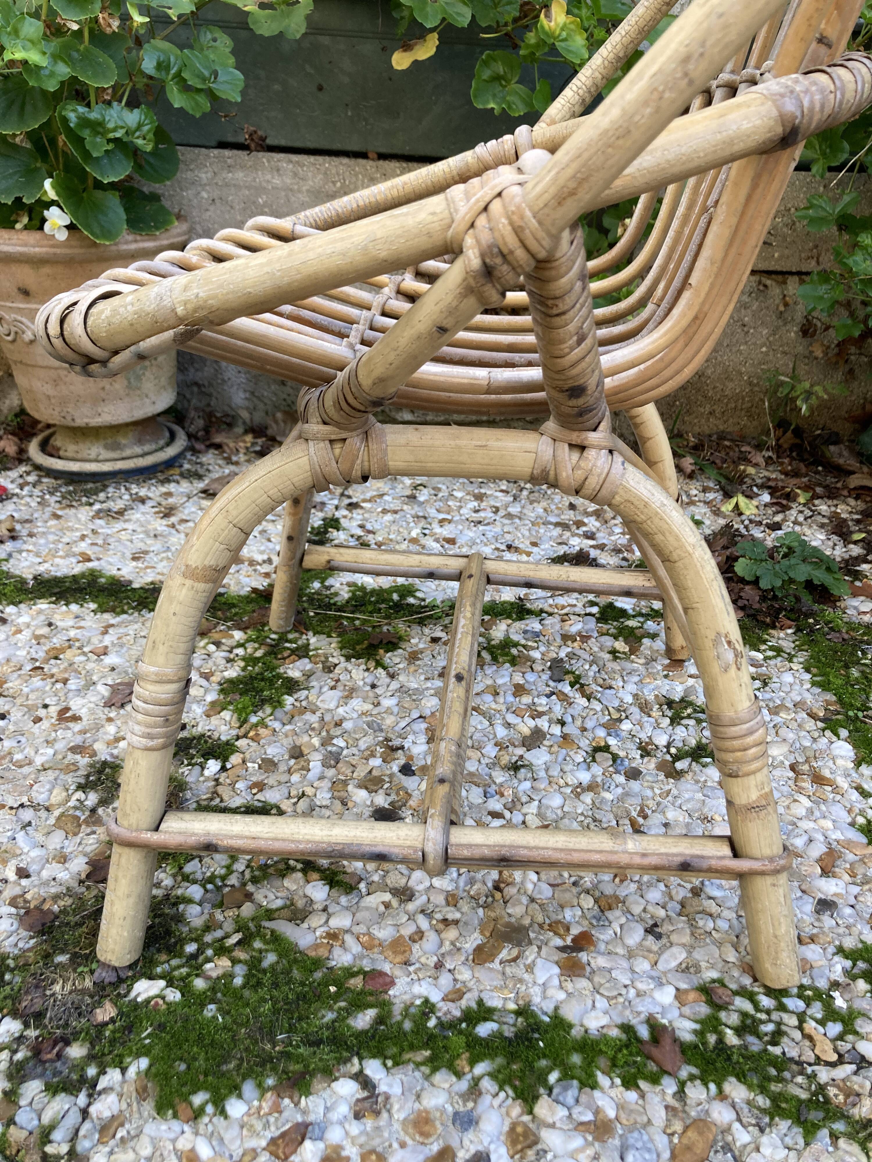 Set of 3 vintage rattan armchairs