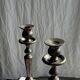 Two large antique silver-plated metal candlesticks, H30