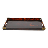 Vintage service tray in acrylic imitation tortoiseshell and brass, Italy