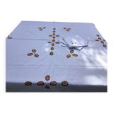 Service de table en coton écru brodé de feuilles de houx kaki et rouge