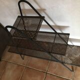 Black lacquered perforated sheet metal display shelves from the 50s
