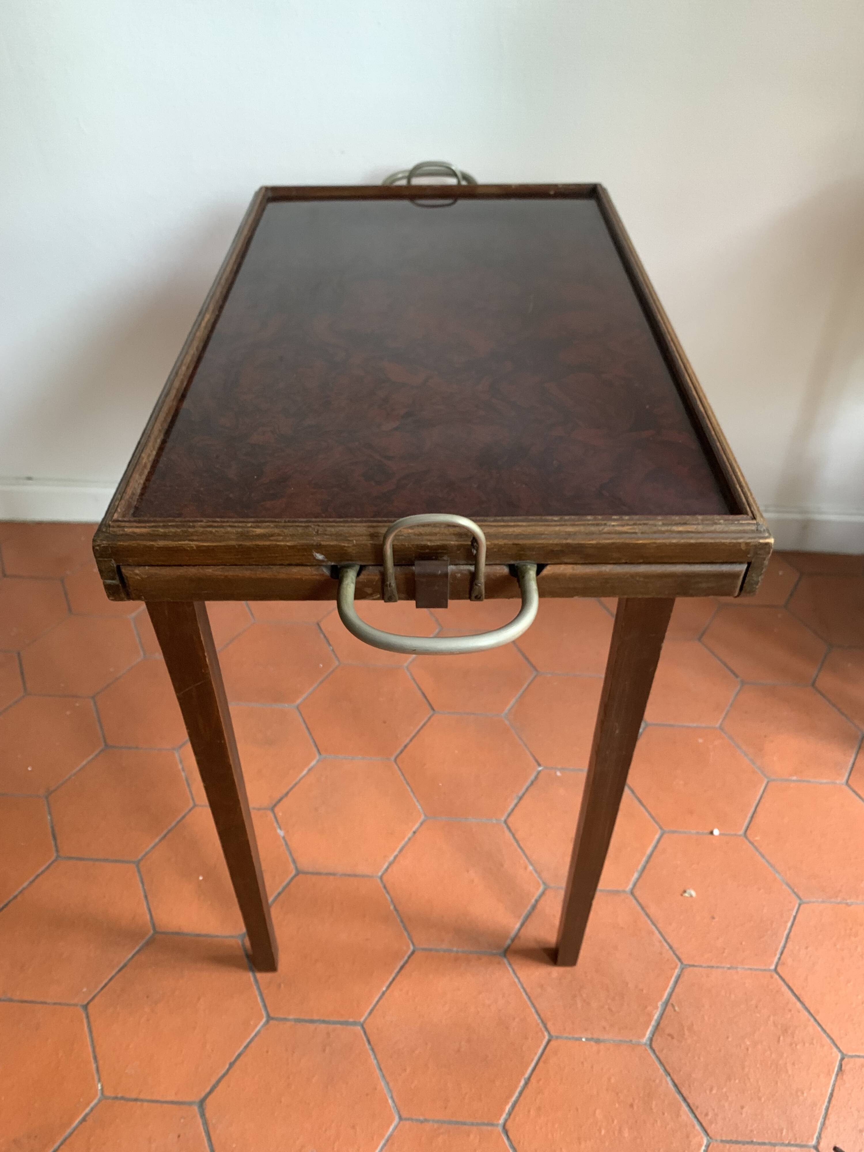 Folding table top in wood and tuya burl, 1930/40, brand "Platotable"