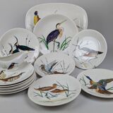 Service modèle oiseaux en faïence polychrome Gien peinte à la main