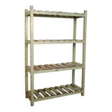 Old workshop shelf in Burmese teak with original green patina