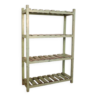Old workshop shelf in Burmese teak with original green patina