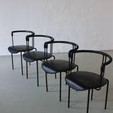 4 postmodern black leather armchairs from Cidue, Italy, 1990s
