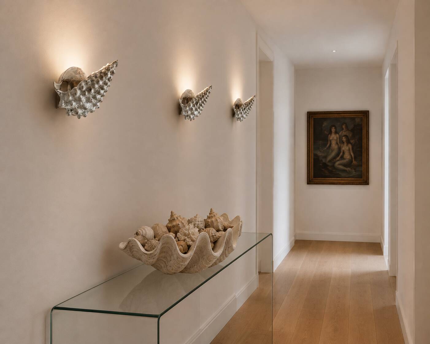Pair of grey ceramic shell wall lights, Vallauris 1960s