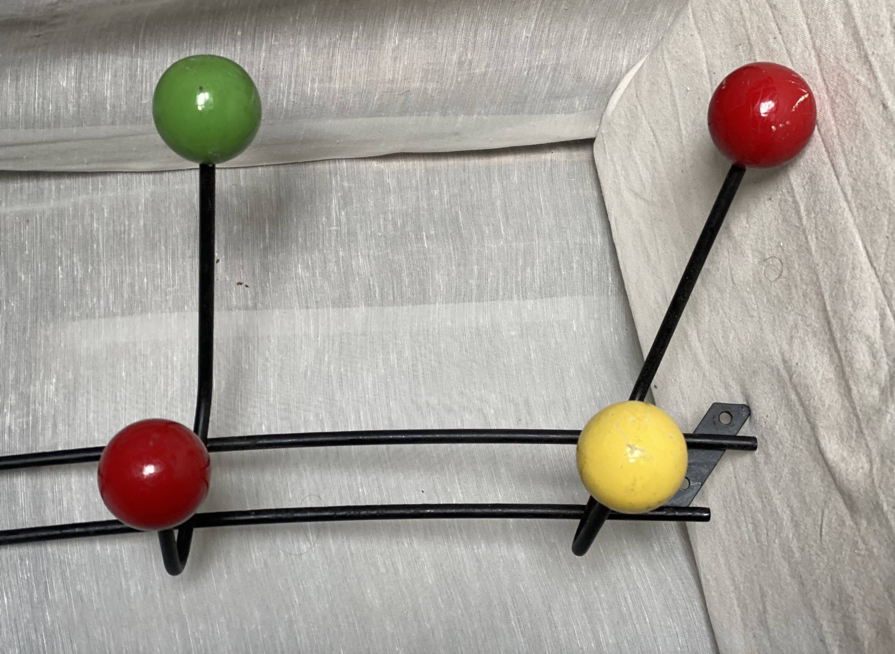 Wall-mounted coat rack ball and black metal vintage 1950s style Roger Féraud