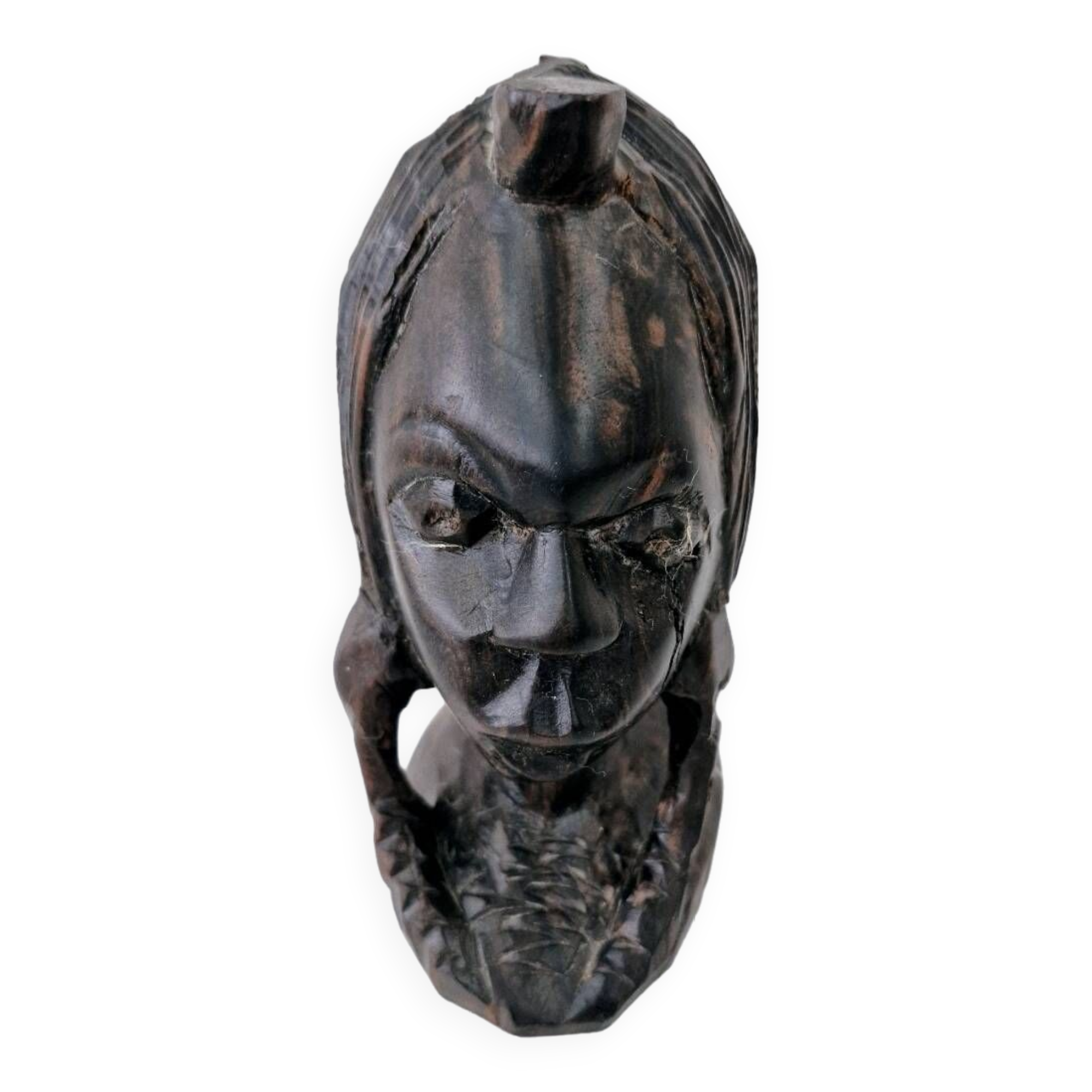 African woman bust in ebony wood hand carved ethnic art