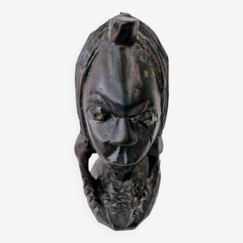 African woman bust in ebony wood hand carved ethnic art