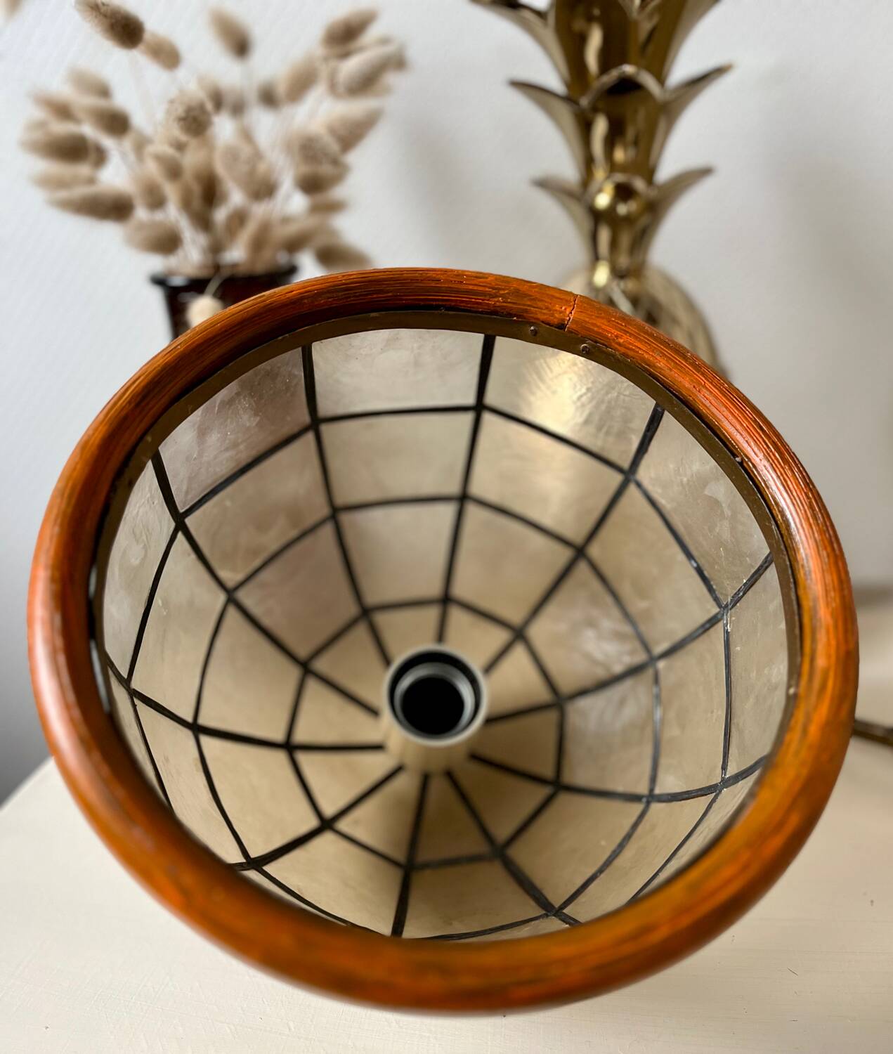 Vintage mother-of-pearl and brass pendant light 1970