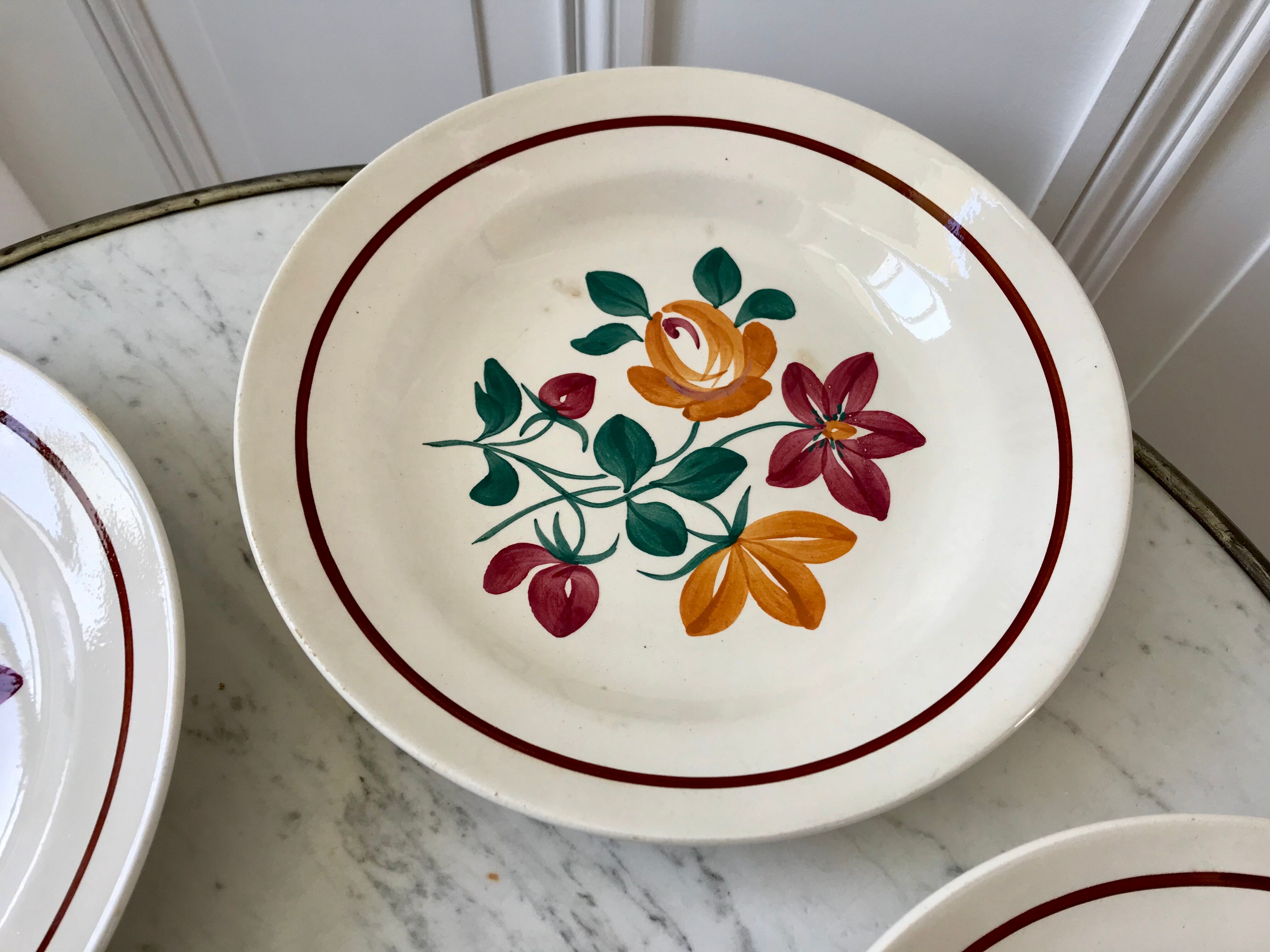 Set of 5 hollow plates Terre de Fer Longchamp early twentieth century