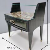 Pair of Dark Green Wooden Nightstands in 1950s Style with a Decorated Top,