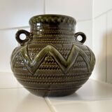 Strehla Keramik 1247 Green-Brown Zigzag Vase - GDR East-German Ceramics