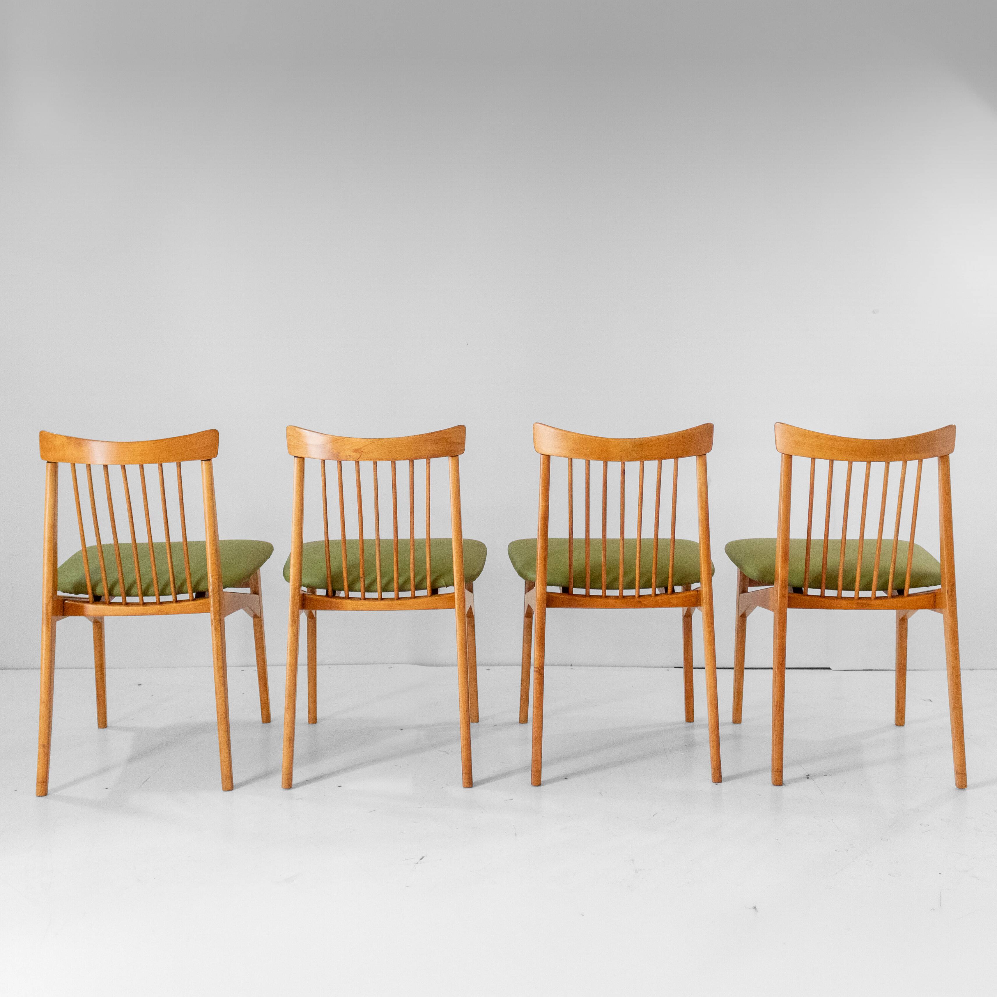 Four Mid-Century Modern Italian Wood Dining Chairs in the Style of Ico Pari