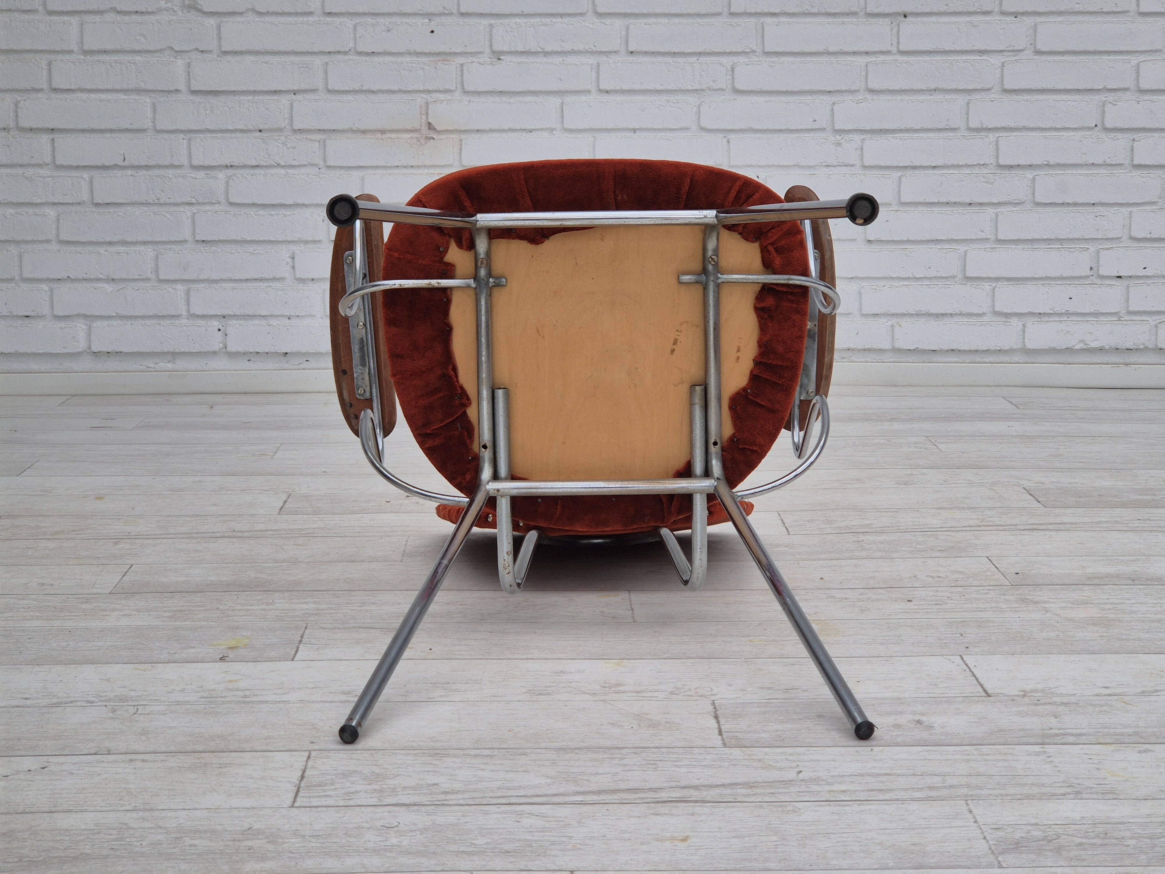 Fauteuil danois des années 1960, état d'origine, accoudoirs en bois de teck, acier chromé.