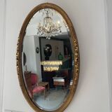 Large art deco mirror, oval, gold