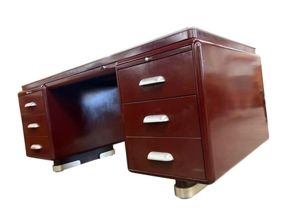Bureau vintage en métal bordeaux Ahrend / Bureau Oda Prominent